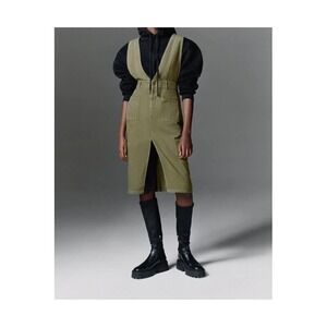 Zara Pinafore Corduroy Midi Dress Sleeveless V-Neck Pockets Green Size‎ XS NWT